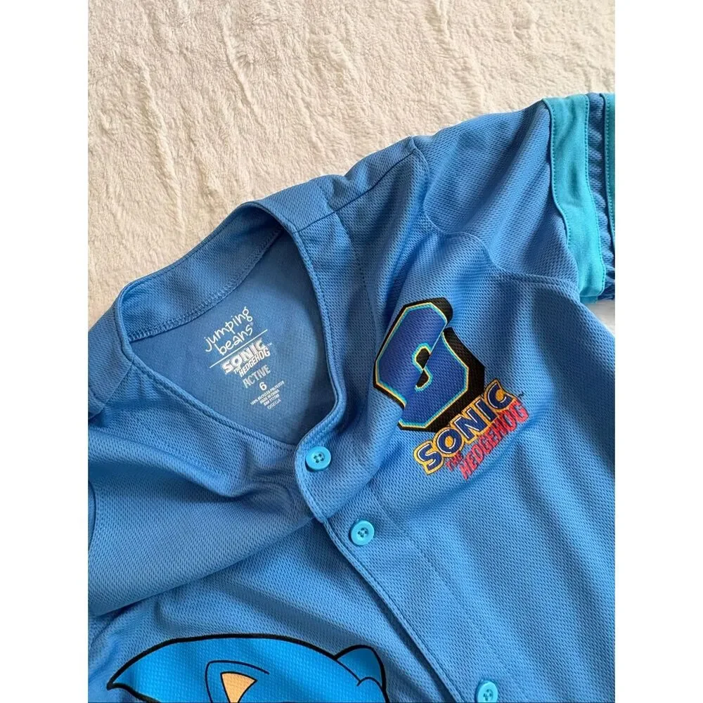 Sonic the Hedgehog Boys Baseball Jersey Shirt Blue Size 6